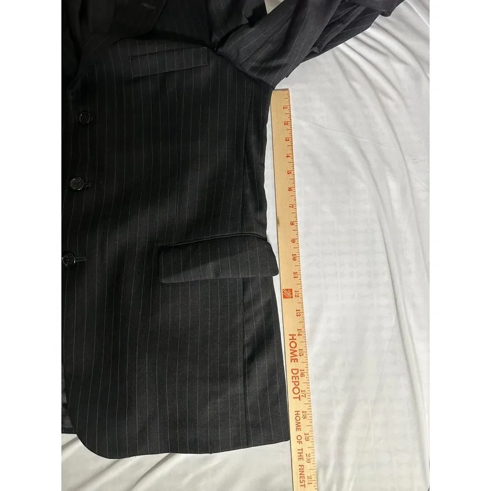 Brooks‎ Brothers 346 Blazer Men 41 Gray Pin Striped Black Sport Jacket Wool